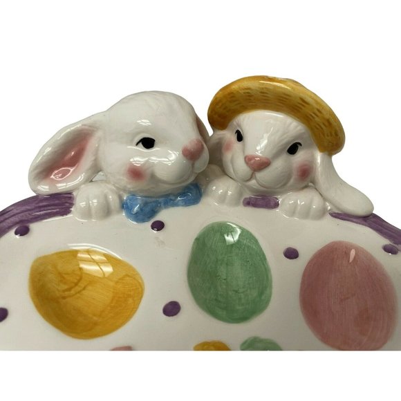 Hoppy Easter Plate Ceramic 8 Easter Egg Tray Holder 10" x 10 1/2" x 3 1/4 - Picture 4 of 9